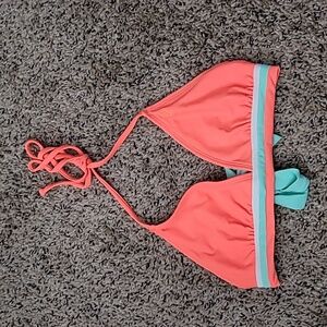 Lovey Halter Bikini Top - Coral and Aqua Size Med NWOT